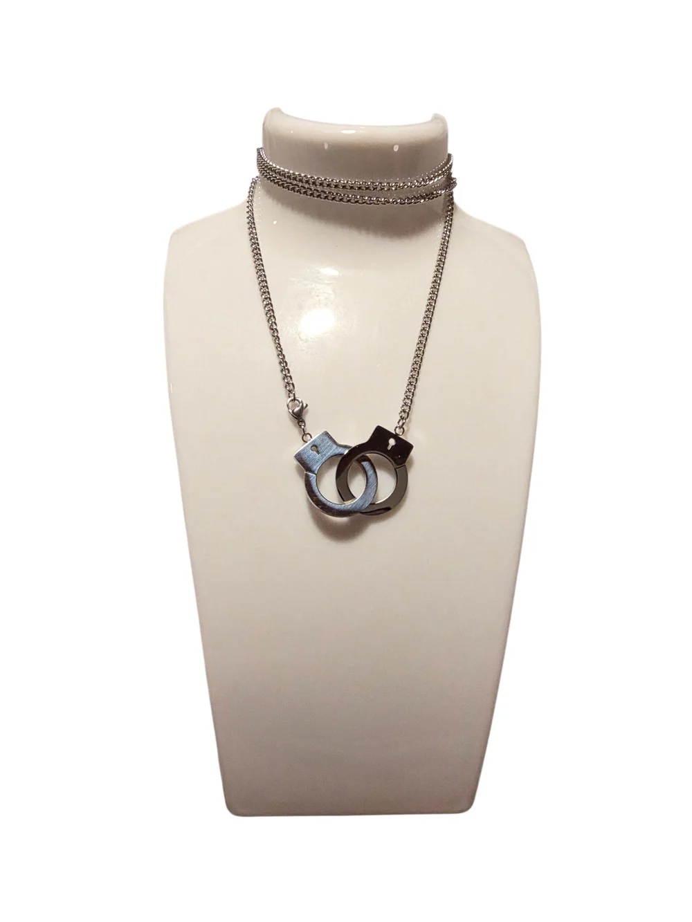 New Stainless Steel Handcuff Pendant Necklace in Silver (Unisex)